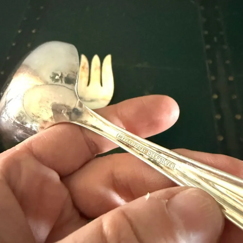 Deep Silver International Silver Happy Anniversary 1960 Serving Spoon And Fork